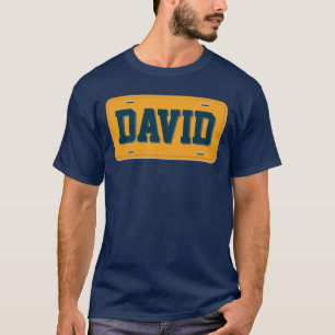 Camiseta Placa de licença laranja e azul personalizada