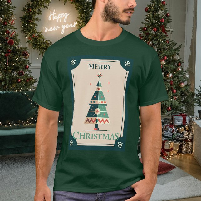 Camiseta Placa de Natal Retroativa com Design de Árvore Geo (Criador carregado)