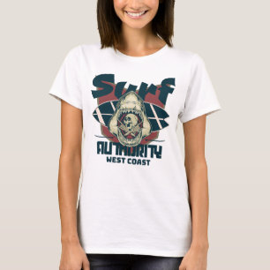 Camiseta Placa de surfe do crachá do crânio do tubarão da a