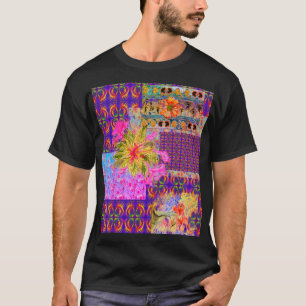 Camiseta Placa Floral Louca Púrpura Colorida Totalmente Pr