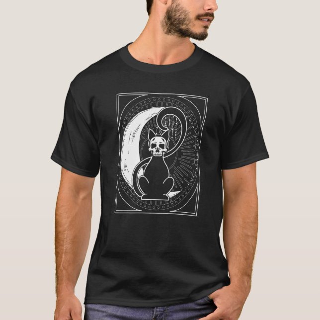 Camiseta Placa Tarot Crescent Moon E Cat Occult Graphic (Frente)