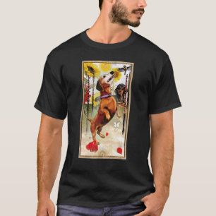 Camiseta Placa Tarot Quatro Mãos e Cão Cósmico Gráfico Do