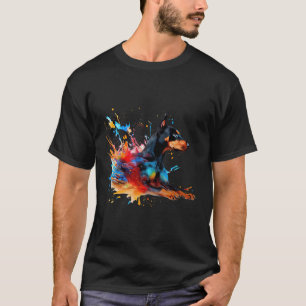 Camiseta Placas Coloridas De Dobermann De Abstrato De Tinta