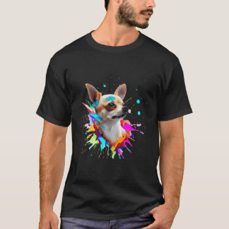 Camiseta Placas Coloridas De Tinta Chihuahua De Curto Altur