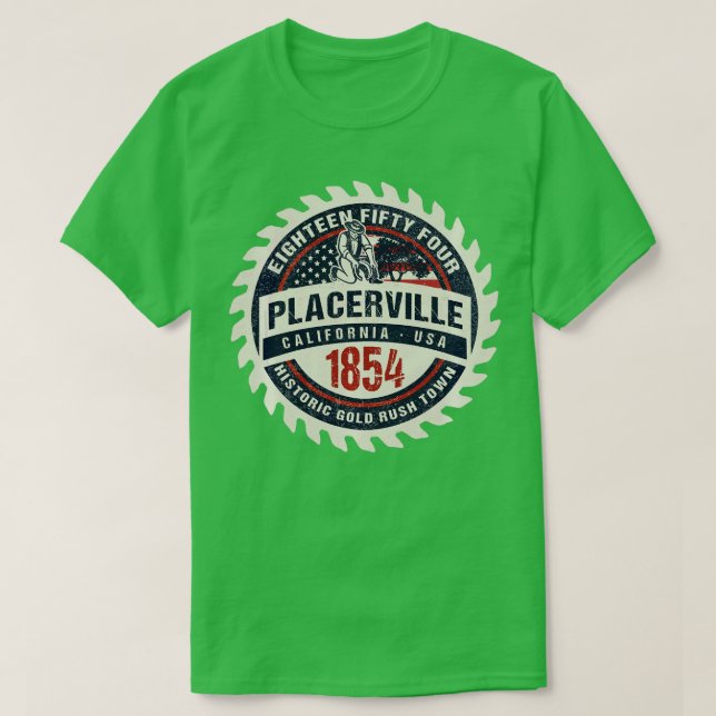Camiseta Placerville California Historicamente Dourada Rush (Frente do Design)