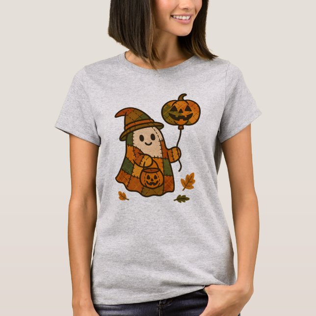 Camiseta Plaid Ghost com Balão de Abóbora  (Frente)