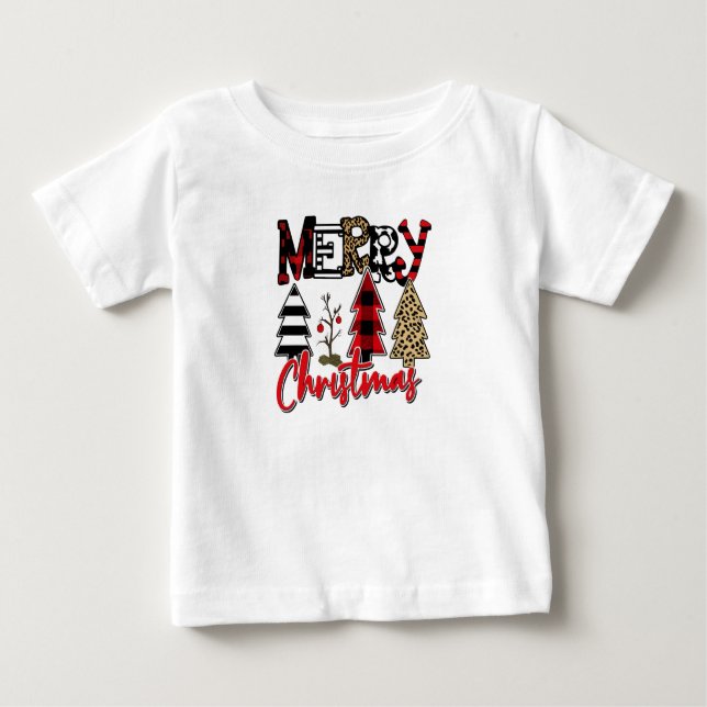 Camiseta Plaid & Leopard Christmas Trees (Frente)