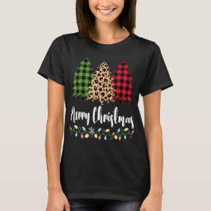 Camiseta Plaid Leopard Patterns Merry Christmas Tree for Mo