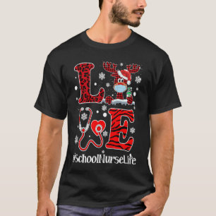 Camiseta Plaid Leopardo Amor Ph Natal Enfermeira Escolar Re