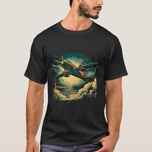 Camiseta Plane Retro Dark Avião Galáxia Steampunk S (Frente)