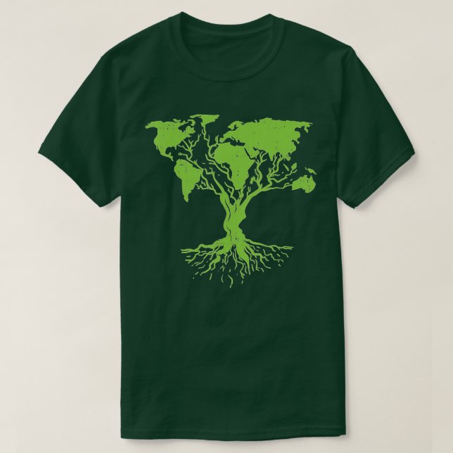 Camiseta Planeamento Ambiental da Árvore de Mapa Mundial Cu (Frente do Design)