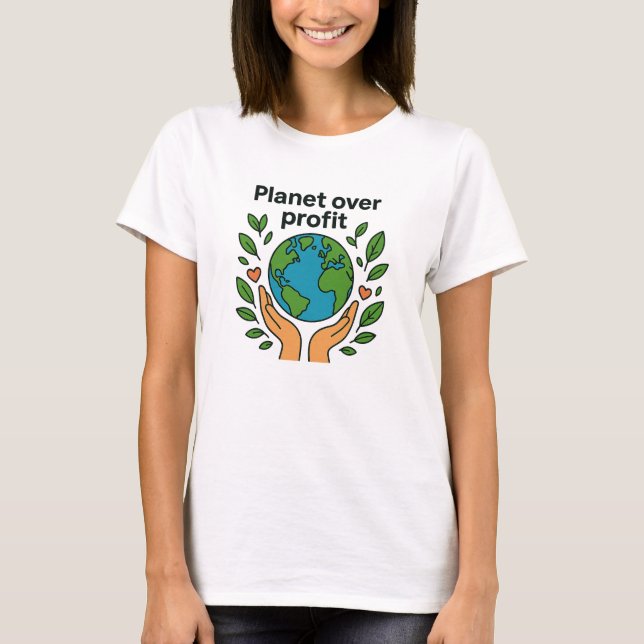 Camiseta Planeta Acima do Lucro Design Ecológico Ousado (Frente)