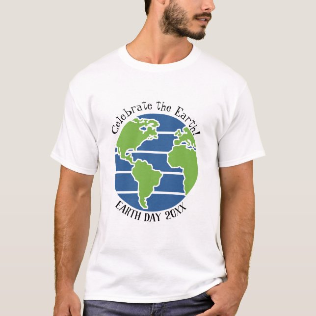 Camiseta Planeta de Mapa Verde Azul do Dia da Terra (Frente)