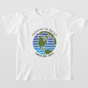 Camiseta Planeta de Mapa Verde Azul do Dia da Terra