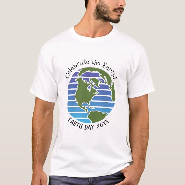 Camiseta Planeta de Mapa Verde Azul do Dia da Terra (Frente)