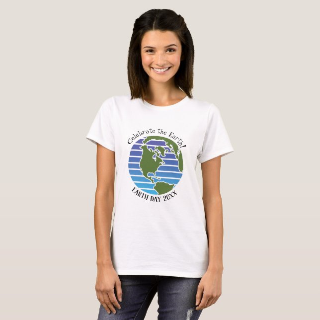 Camiseta Planeta de Mapa Verde Azul do Dia da Terra (Frente Completa)