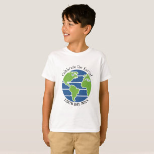 Camiseta Planeta de Mapa Verde Azul do Dia da Terra