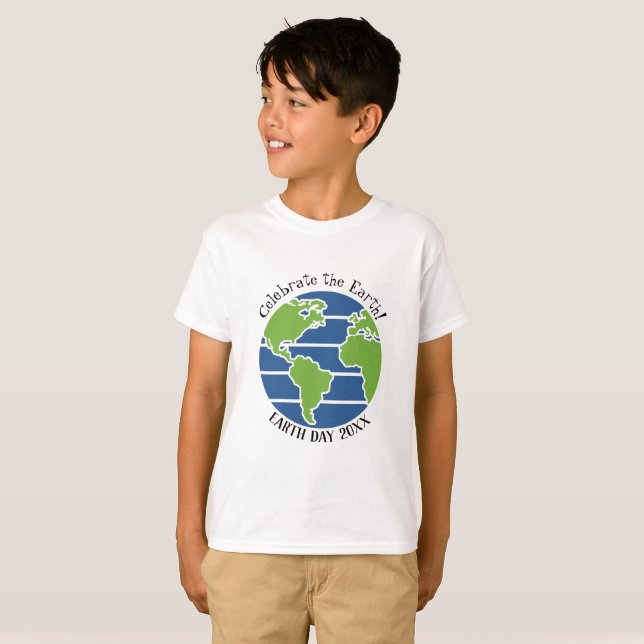 Camiseta Planeta de Mapa Verde Azul do Dia da Terra (Frente Completa)