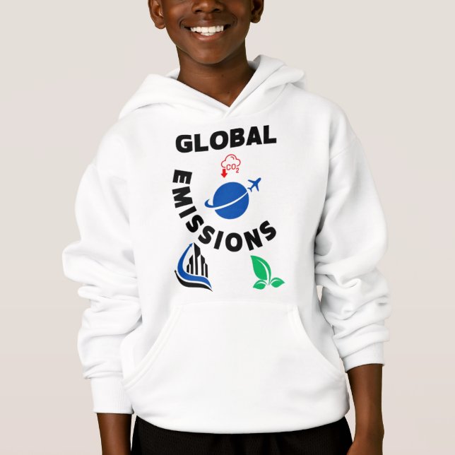 Camiseta Planeta em Perigo: Emissões Globais". (Frente)