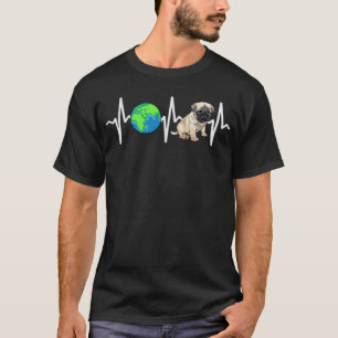 Camiseta Planeta Global Terra Pug Heartbeat Dog Lover 