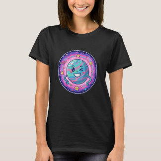 Camiseta Planeta Kawaii Sorridente em Galáxia de Desenho Co