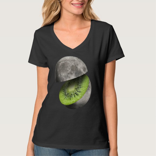 Camiseta Planeta Lua Fruta Kiwi Cortou Espaço de Astronomia (Frente)