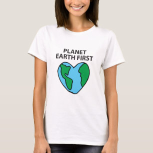 Camiseta Planeta Primeiro Ícone Ecológico Feliz Clipe Ter