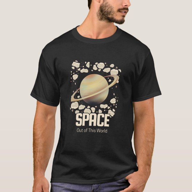 Camiseta Planeta Saturno Bege Marrom (Frente)