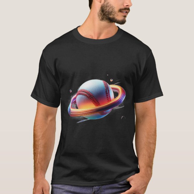 Camiseta Planeta Saturno de Bola de Baseball, Design de Esp (Frente)