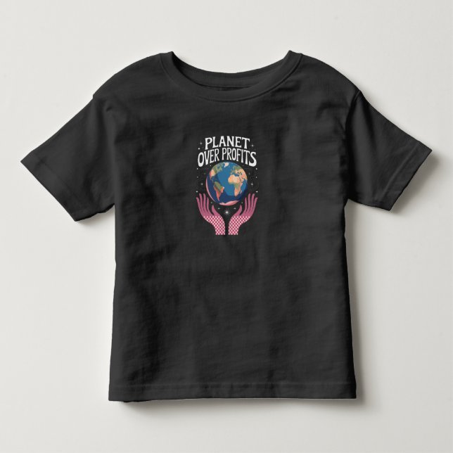 Camiseta Planeta sobre Lucros Terra Mudanças Climáticas é R (Frente)