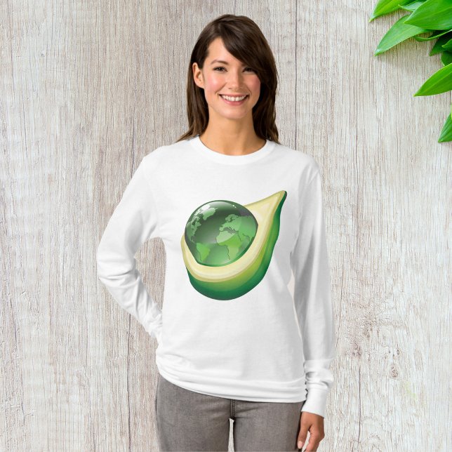 Camiseta Planeta Sustentável Eco Earth Avocado Globe (Criador carregado)