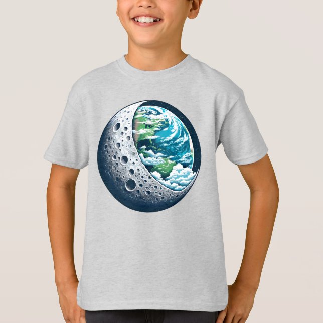 Camiseta Planeta Terra e Sua Lua: Unisex Maravilha Celestia (Frente)
