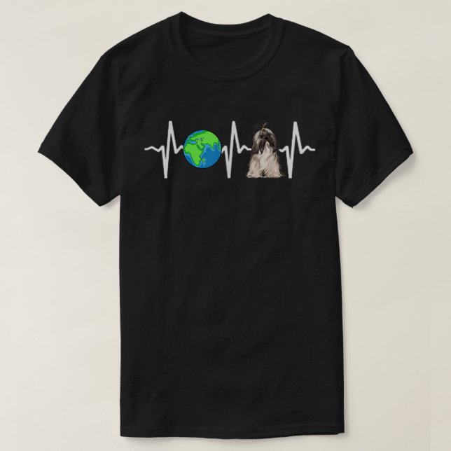 Camiseta Planeta Terra Globe Lhasa Apsos Cachorro Pulsado (Frente do Design)