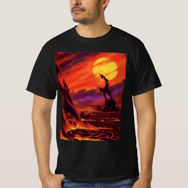 Camiseta Planeta Vulcão de Ficção Científica Vintage com La (Frente)