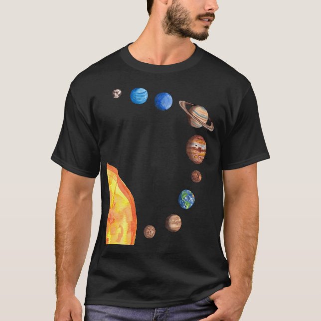 Camiseta Planetas Aquarela Sol Terra Marte Júpiter Saturno (Frente)
