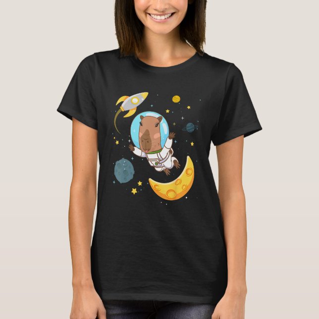 Camiseta Planetas Astronautas Da Captura Espacial Capybara  (Frente)