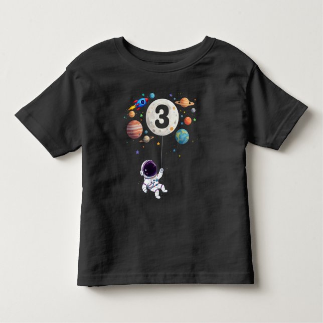 Camiseta Planetas Astronautas de 3 Anos de Idade aniversári (Frente)