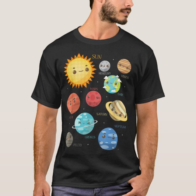 Camiseta Planetas Bons Criam Astronomia Científica Ideia (Frente)