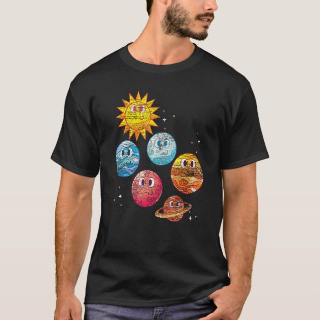 Camiseta Planetas Cachorros Sol Viagem de Espaço Exterior U (Frente)