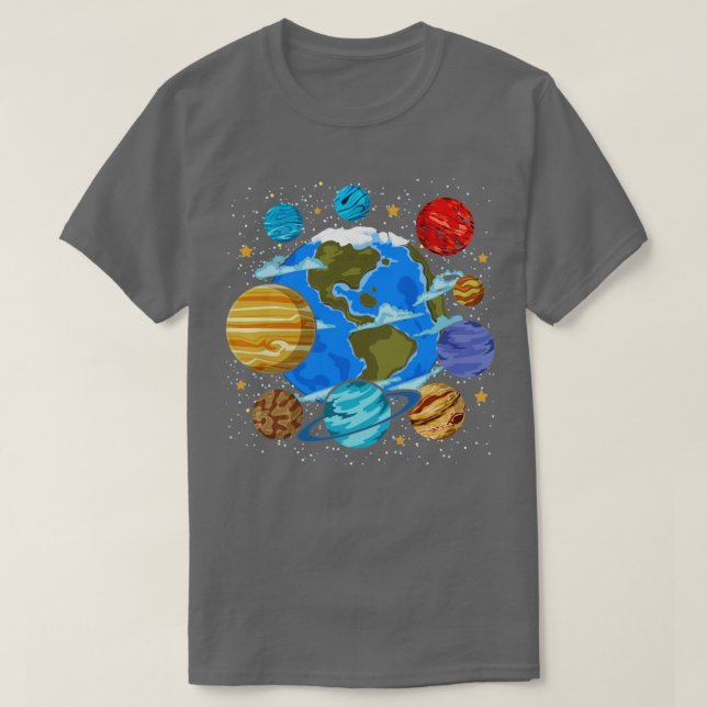 Camiseta Planetas de Astronomia Cientista de Galáxia Ciênci (Frente do Design)