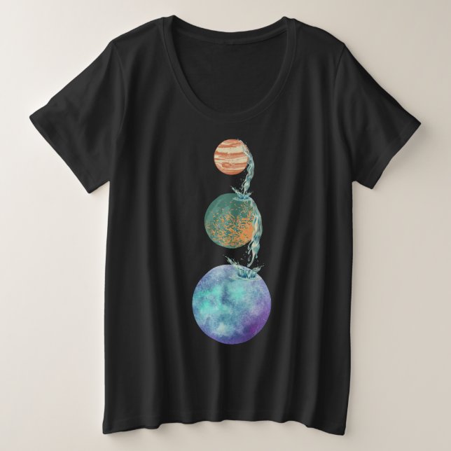 Camiseta Planetas de criação com cascatas de água caindo (Frente do Design)