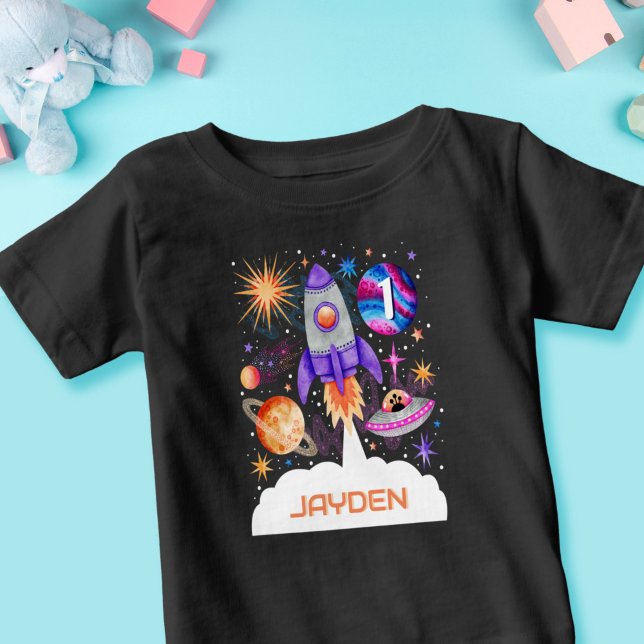 Camiseta Planetas de naves de foguete OVNI e Astronautas (Rocket Ship Planets UFO and Astronaut Space Boys Baby T-Shirt)