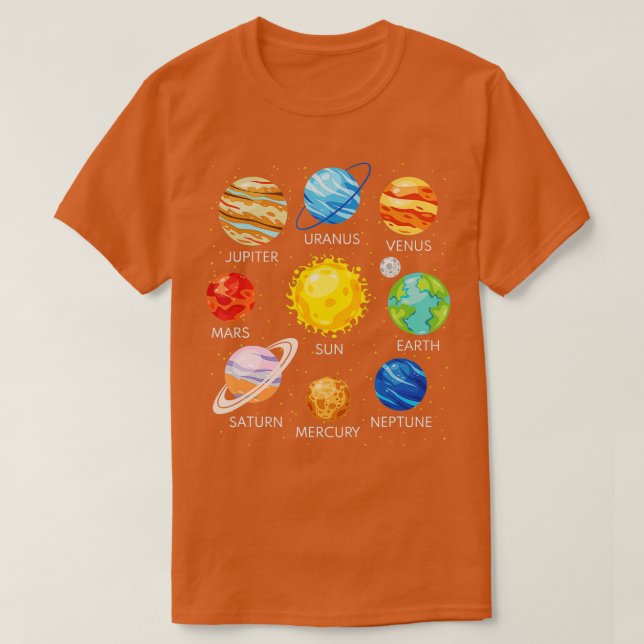 Camiseta Planetas do Sistema Solar Galáxia Espacial da Ciên (Frente do Design)
