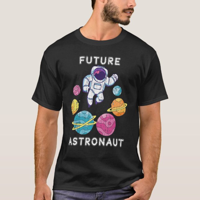 Camiseta Planetas Espaciais do Astronauta Júnior Para Crian (Frente)