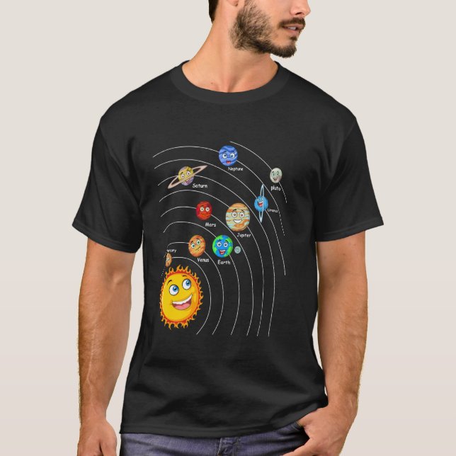 Camiseta Planetas Espaciais Do Sistema Solar Para Crianças- (Frente)
