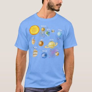 Camiseta Planetas Espaciais Realistas do Sistema Solar Educ