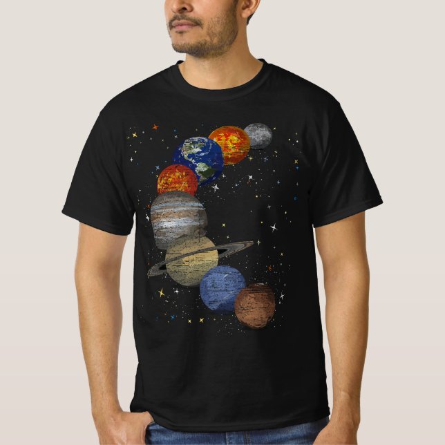 Camiseta Planetas Galáxicos Sol Universo Ciência Espacial E (Frente)
