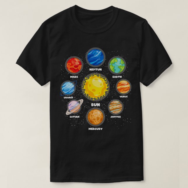 Camiseta Planetas Sun Espaço Astronauta do Cientista Espaci (Frente do Design)