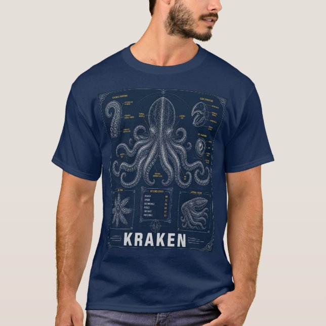 Camiseta Plano Anatômico Lendário do Monstro Marinho Kraken (Frente)