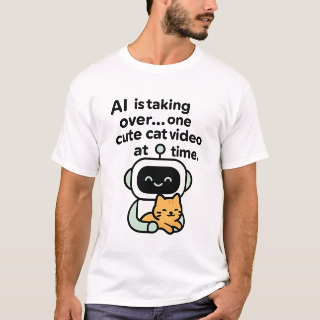 Camiseta Plano da IA: Gato de Vídeo Bonito (Frente)